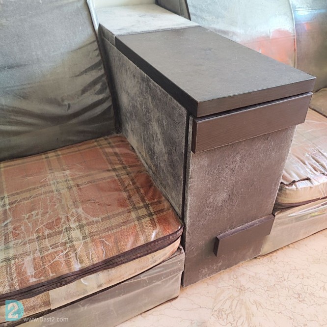 آگهی رایگان مبلمان چوبی ۹ نفره به همراه کنسول کناری کشو دار طرح L