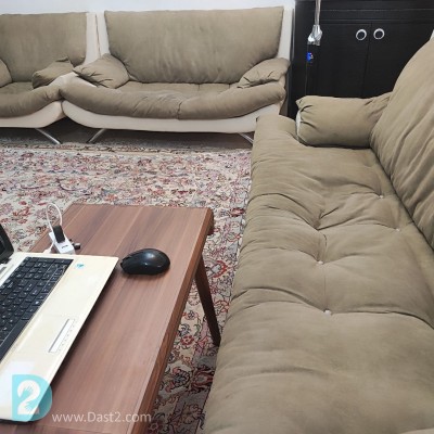 مبل راحتی با روکش چرم و پارچه ترک ۶ نفره