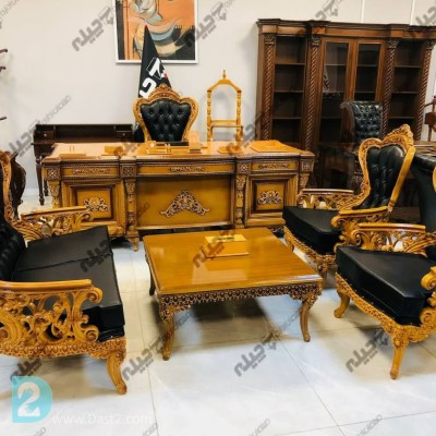میز مدیریت کلاسیک مبلمان اداری شاهنشاهی صندلی چوبی