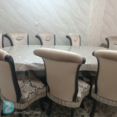 مبل 8نفره پارچه ترک اصل با میز ناهارخوری 9نفره با میز جلو مبل